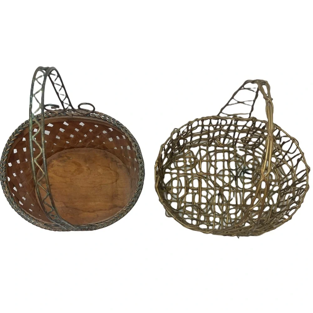 Vintage Decorative Gold Accented Woven Baskets Vintage Basket Lot Bundle